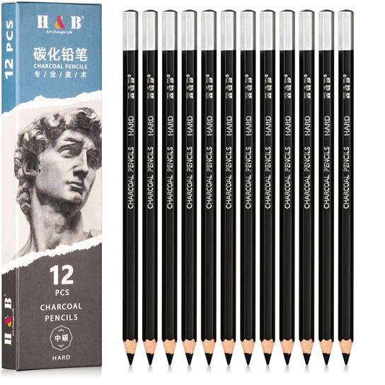 Ołówki Węglowe Duży Zestaw 12 Szt. HARD - Precyzyjne Linie i Szlachetne Detale Ragi
