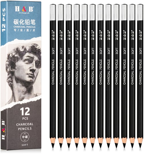 Ołówki Węglowe Duży Zestaw 12 Szt. SOFT - Idealne dla Artystów Ragi