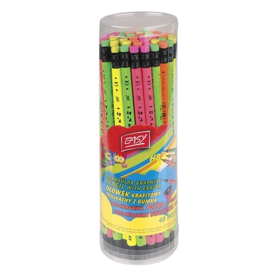 Ołówki z gumką w tubie, Fluo, 48 sztuk Easy