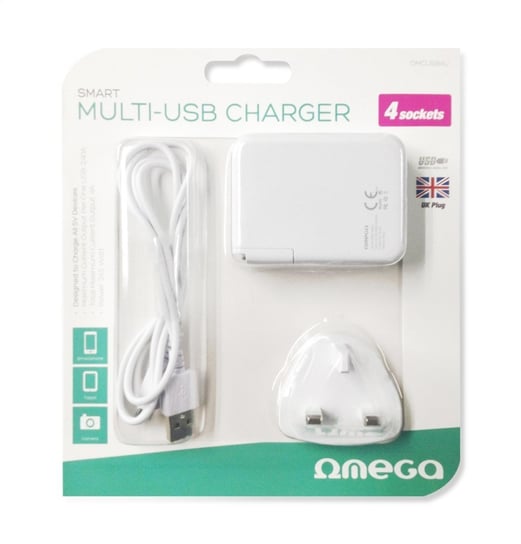 Omega Charger 4-Port Usb 4A White Uk Plug [42673] OMEGA