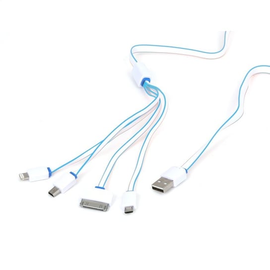 Omega Hydra Usb Universal Charging Cable Kabel Kit 4 In 1: Micro Usb + Mini Usb + Iphone4 + Lightning - White & Blue [42812] OMEGA