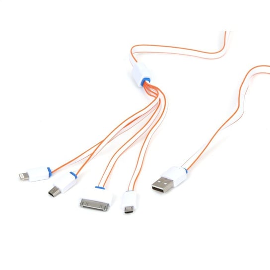 Omega Hydra Usb Universal Charging Cable Kabel Kit 4 In 1: Micro Usb + Mini Usb + Iphone4 + Lightning - White & Orange [42813] OMEGA