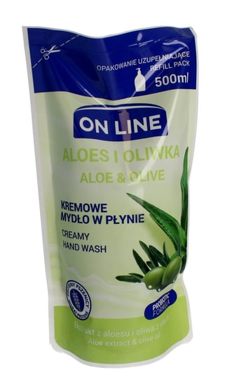 On Line, kremowe mydło w płynie Aloes i Oliwka, uzupełnienie, 500 ml On Line
