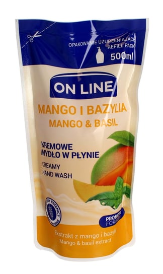 On Line, kremowe mydło w płynie Mango i Bazylia, uzupełnienie, 500 ml On Line