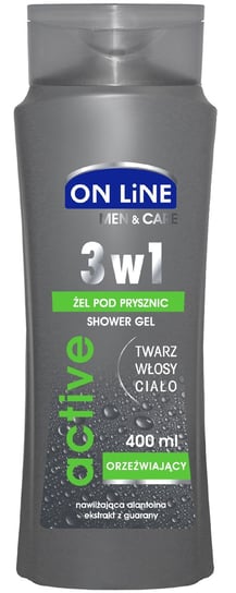 On Line, Men & Care, żel pod prysznic 3w1 Active, 400 ml On Line