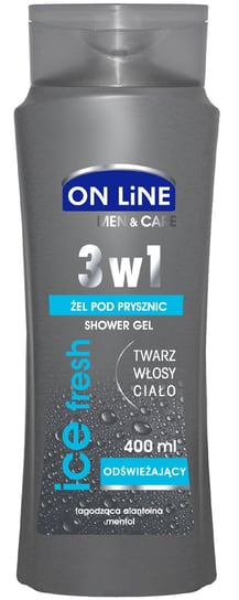 On Line, Men & Care, żel pod prysznic 3w1 Ice Fresh, 400 ml On Line