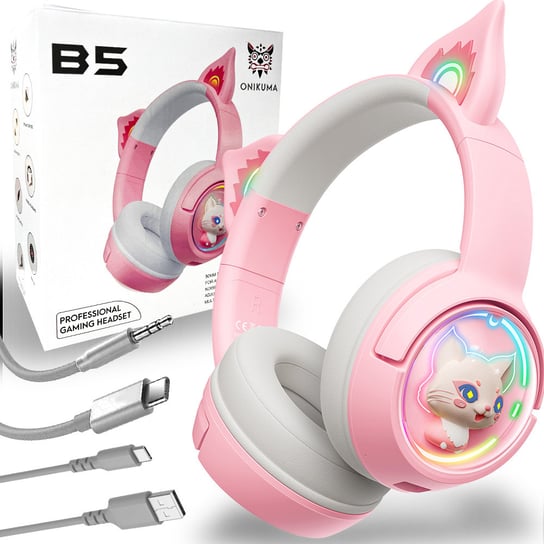 ONIKUMA B5 CAT Słuchawki gamingowe nauszne BT Różowy Onikuma
