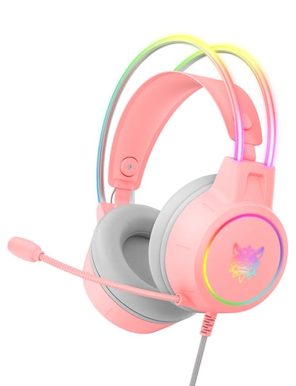 ONIKUMA Słuchawki przewodowe RGB LED X15 PRO Różowe Mikrofon Podświetlenie Onikuma