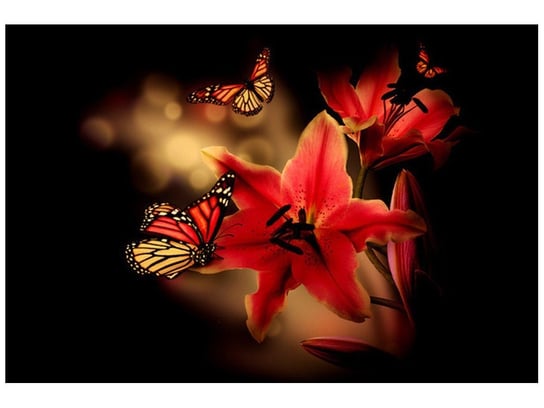 Oobrazy, Fototapeta, Motyle i lilia, 200x135 cm Oobrazy