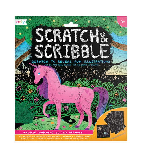 Ooly, zestaw kreatywny Zdrapywanki Scratch & Scribble - Magiczne Jednorożce Ooly