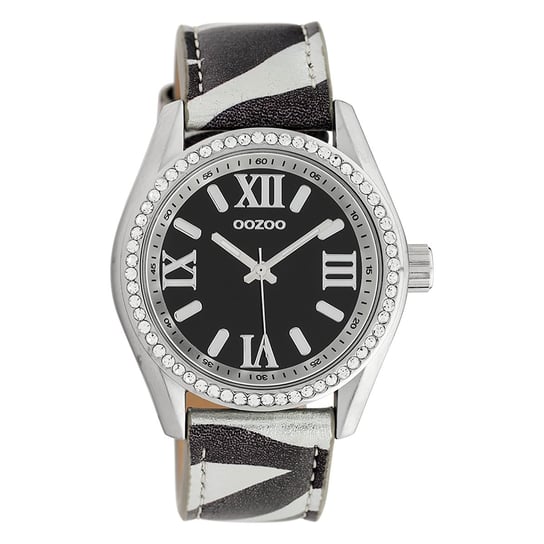 Oozoo damski zegarek na rękę Timepieces analogowy skóra czarny biały UOC10268 Oozoo