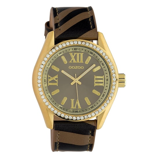 Oozoo zegarek damski Timepieces analogowy skóra brązowy czarny UOC10271 Oozoo