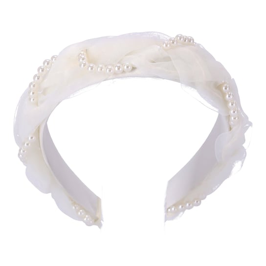Opaska do włosów satynowa - biała z perełkami Hedo