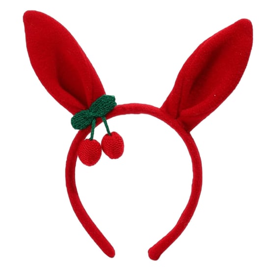 Opaska do włosów z uszami królika i wisienkami - czerwona 1szt Inna marka