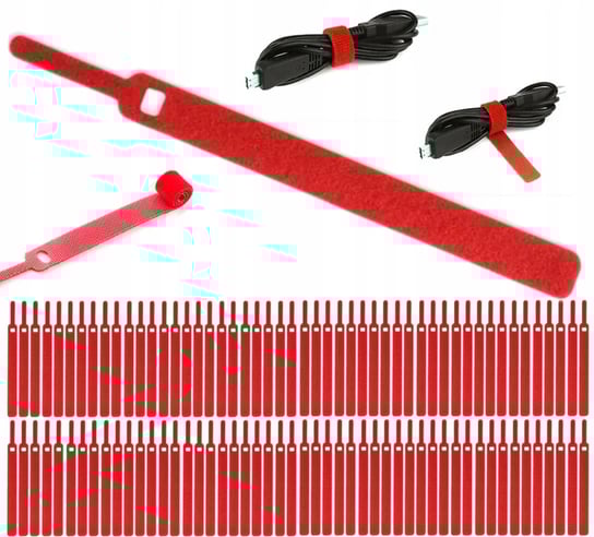Opaska rzep organizer kabli mocny z wąską końcówką 200x12mm 100 szt 18m! DKM