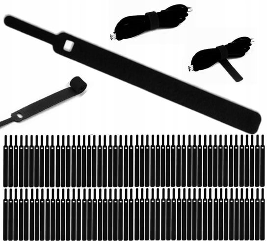 Opaska rzep organizer kabli mocny z wąską końcówką 200x12mm 100 szt 18m! DKM