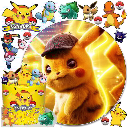 Opłatek Na Tort Pokemon Pikachu Okrągły 20 cm + Postacie 16 sztuk i Imię Inna marka
