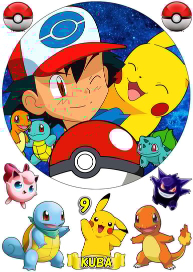 Opłatek Na Tort Pokemon Pikachu + Postacie Z Napisem Okrągły 20 cm + Imię Inna marka