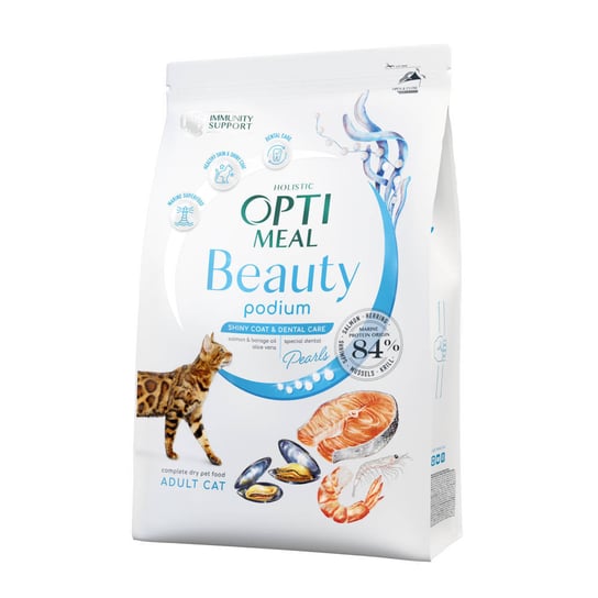 OPTIMEAL Beauty PODIUM pełnoporcjowa sucha karma dla dorosłych kotów  - Błyszcząca sierść i pielęgnacja zębów 1,5 kg Optimeal