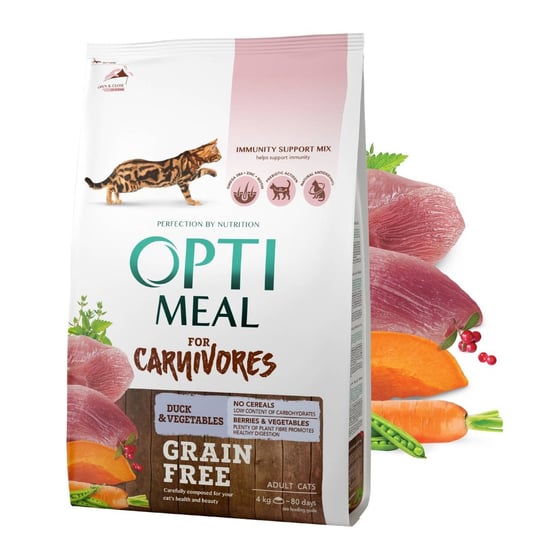 OPTIMEAL GRAIN FREE bezzbożowa pełnoporcjowa sucha karma dla dorosłych kotów - kaczka i warzywa 4 kg Optimeal
