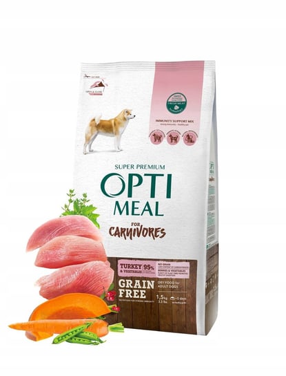 OPTIMEAL GRAIN FREE bezzbożowa pełnoporcjowa sucha karma dla dorosłych psów wszystkich ras - indyk i warzywa 1,5 kg Optimeal