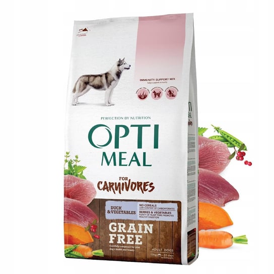 OPTIMEAL GRAIN FREE bezzbożowa pełnoporcjowa sucha karma dla dorosłych psów wszystkich ras - kaczka i warzywa 10 kg Optimeal