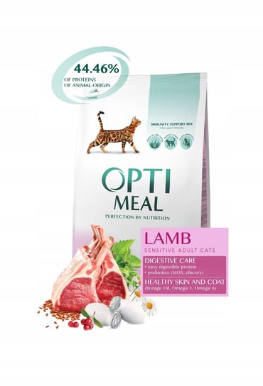 OPTIMEAL „Sensitive” pełnoporcjowa sucha karma dla dorosłych kotów o wrażliwym układzie trawienia – jagnięcina 4 kg Optimeal