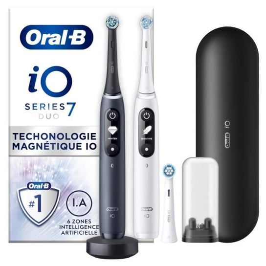 Oral-B iO 7 Oral-B iO 7 Zestaw 2 sztuk, czarno-białe elektryczne szczoteczki do zębów, 3 główki szczoteczki, 1 etui podróżne Oral-B