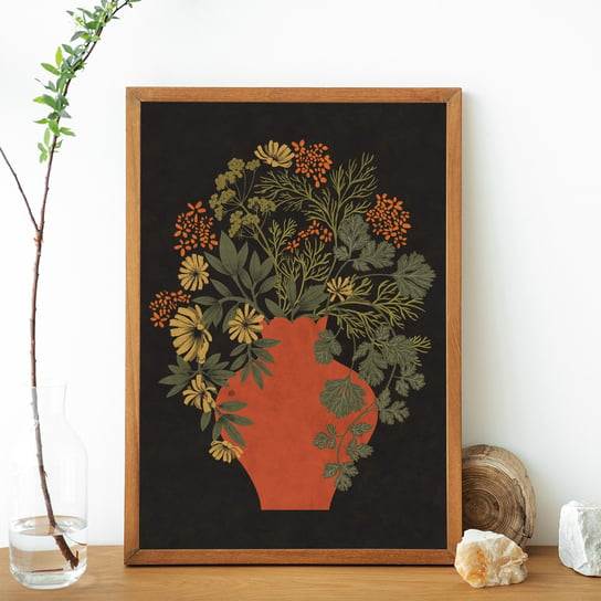 Orange vase, plakat botaniczny, plakat kwiaty,  bukiet, kwaty Inna marka