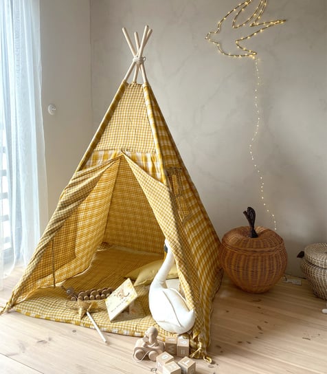 Orcha – tipi, namiot dla dzieci z matą podłogową z dwustronnego muślinu Muzpony