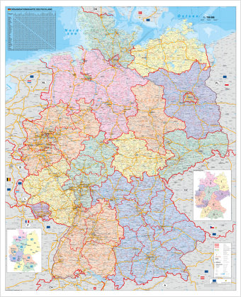 Orga-Karte Deutschland 1 : 750 000. Wandkarte Großformat ohne Metallstäbe Stiefel Eurocart Gmbh
