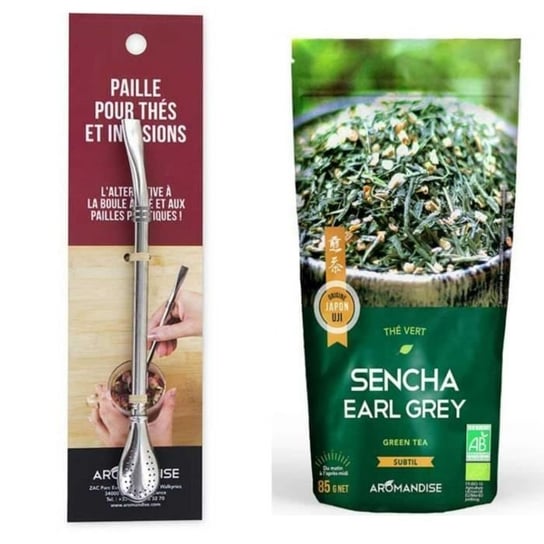 Organiczna japońska zielona herbata Sencha Earl Grey 85 G + słomka ze stali nierdzewnej ze zintegrowanym filtrem Youdoit