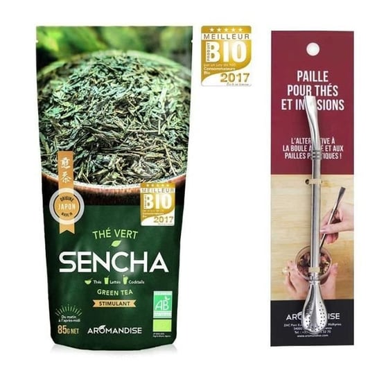 Organiczna japońska zielona herbata Sencha + słomka ze stali nierdzewnej z filtrem Youdoit