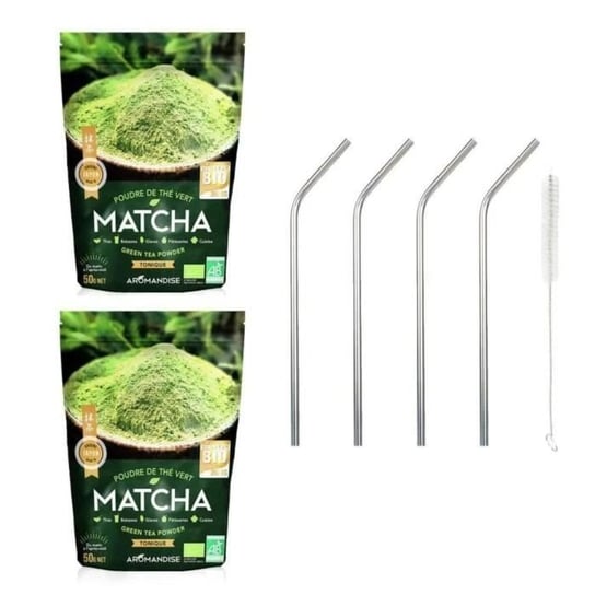 Organiczna zielona herbata Matcha w proszku 100 g + 4 słomki ze stali nierdzewnej Inna marka