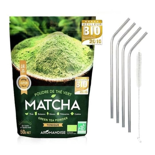 Organiczna zielona herbata Matcha w proszku 50 g + 4 słomki ze stali nierdzewnej Inna marka