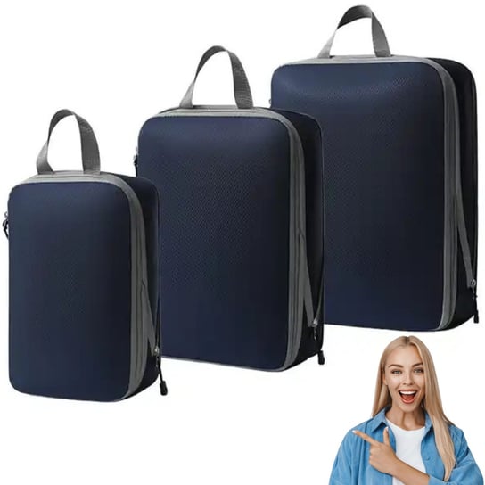 ORGANIZER KOMPRESYJNY do pakowania walizki Podróżne Torby Zestaw 3 szt     GRANATOWY Inna marka