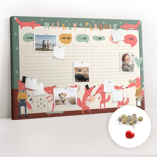 Organizer Na ścianę Dla Dzieci Organizer na ścianę XXL, Tablica Korkowa 120x80 cm - Tygodniowy planer