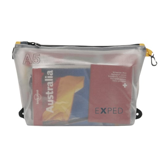 Exped Vista A6 - Organizer In Rete Trasparente Grigia Con Dettagli Giallo Neon, 21x12 Cm