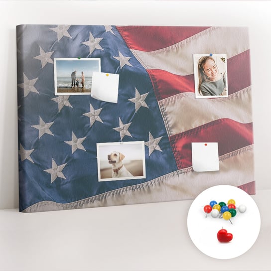 Organizer, Tablica korkowa 100x70 cm + Kolorowe Pinezki - Amerykańska flaga Coloray