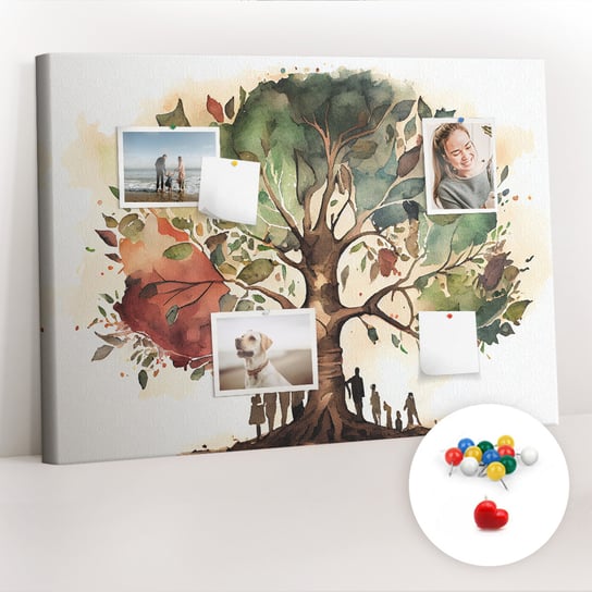 Organizer, Tablica korkowa 100x70 cm + Kolorowe Pinezki - Drzewo rodzinne Coloray