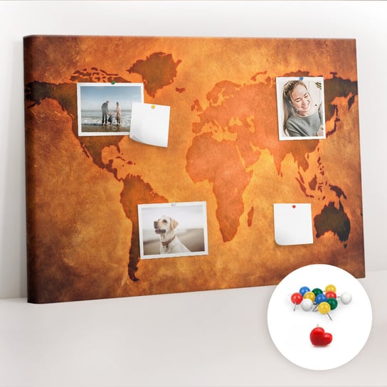 Organizer, Tablica korkowa 100x70 cm + Kolorowe Pinezki - Duża mapa świat Coloray