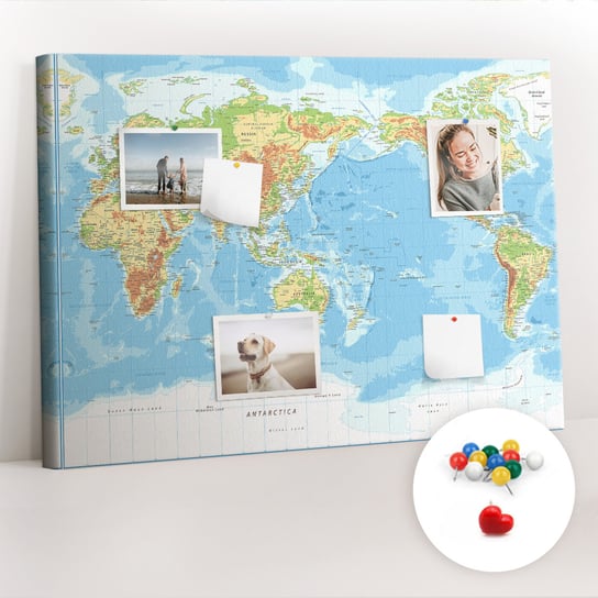 Organizer, Tablica korkowa 100x70 cm + Kolorowe Pinezki - Fizyczna mapa świata Coloray