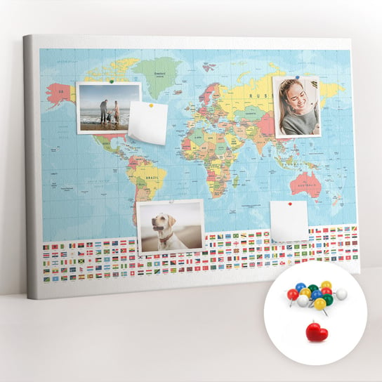 Organizer, Tablica korkowa 100x70 cm + Kolorowe Pinezki - Geografia mapa świata Coloray