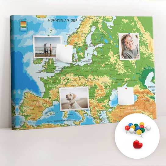 Organizer, Tablica korkowa 100x70 cm + Kolorowe Pinezki - Geografia Mapa Świata Coloray