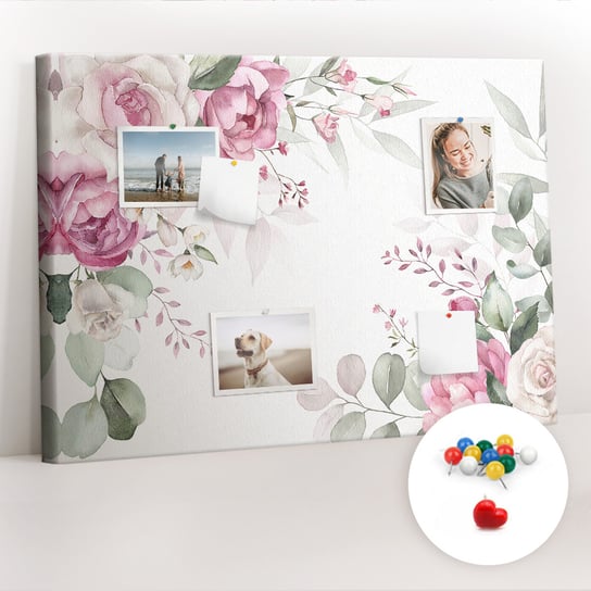 Organizer, Tablica korkowa 100x70 cm + Kolorowe Pinezki - Kwiatowa ramka Coloray