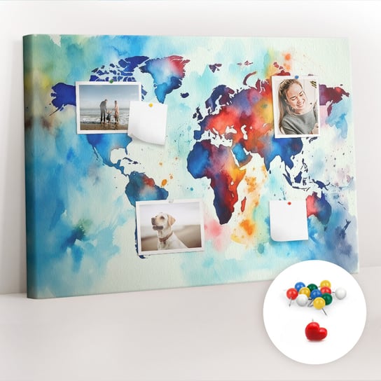 Organizer, Tablica korkowa 100x70 cm + Kolorowe Pinezki - Malowana mapa Coloray
