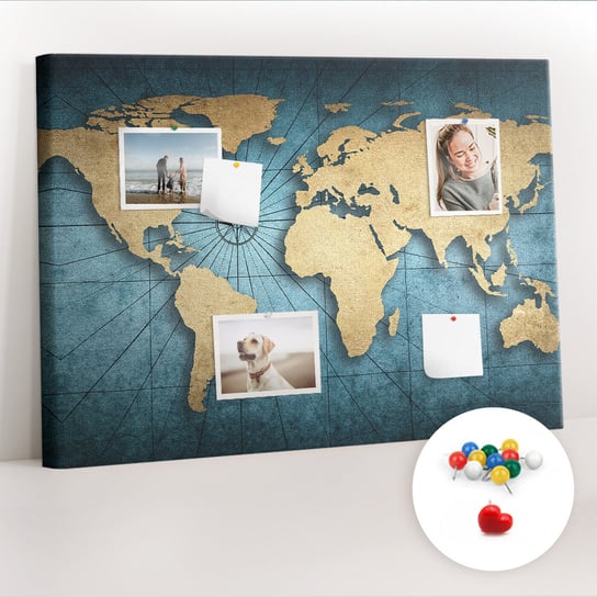 Organizer, Tablica korkowa 100x70 cm + Kolorowe Pinezki - Mapa świata 3D Coloray