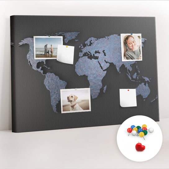 Organizer, Tablica korkowa 100x70 cm + Kolorowe Pinezki - Mapa świata 3D Coloray