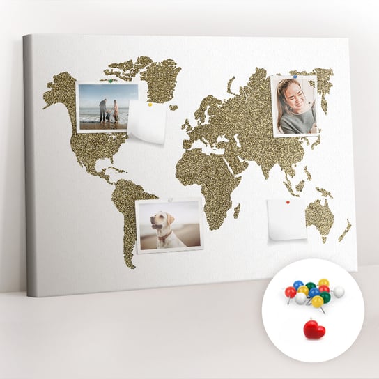 Organizer, Tablica korkowa 100x70 cm + Kolorowe Pinezki - Mapa świata Coloray