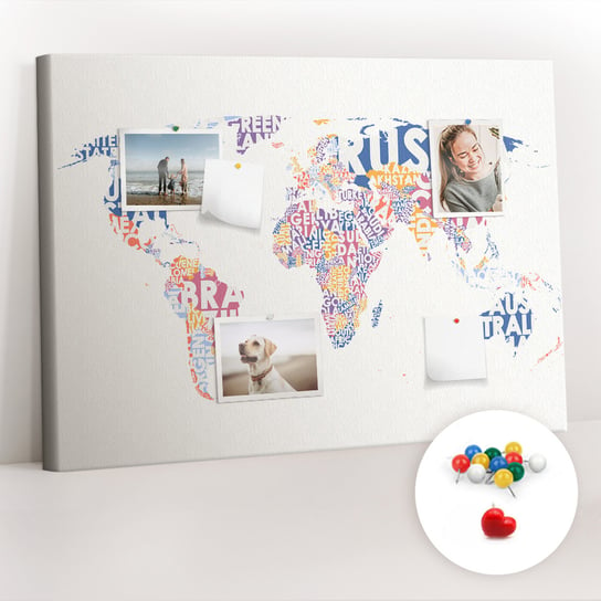 Organizer, Tablica korkowa 100x70 cm + Kolorowe Pinezki - Mapa świata kraje Coloray